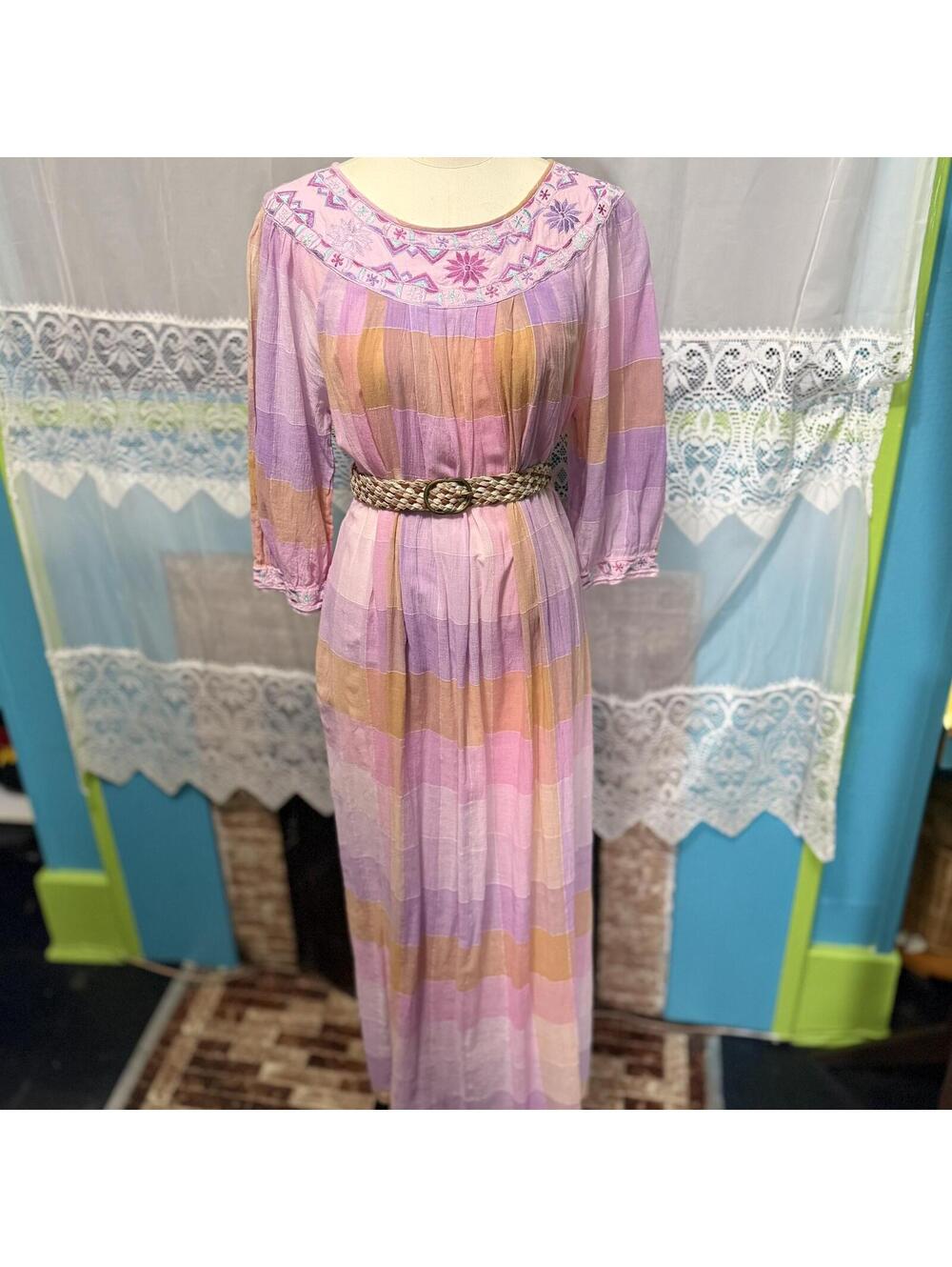 VTG 60/70s The Bay Rainbow Pastel Indian Cotton Kaftan sz M
